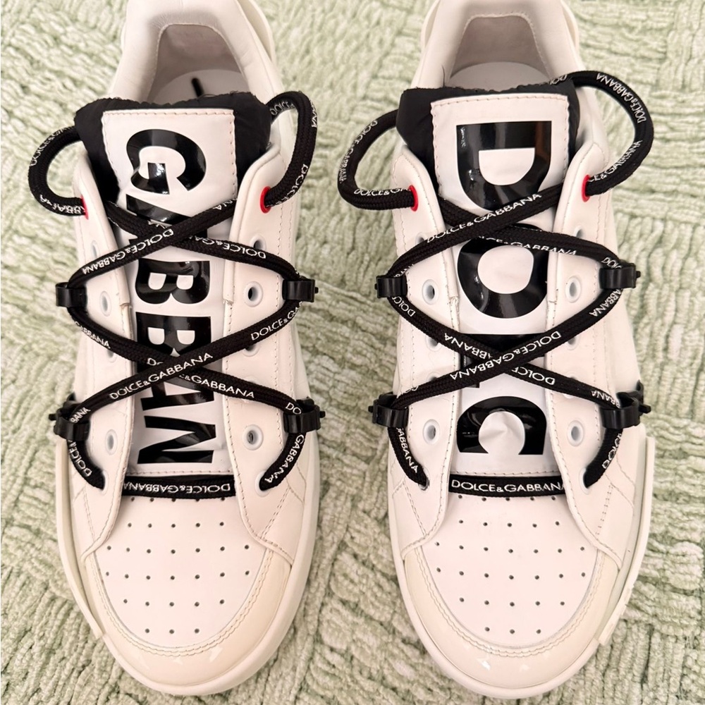 Dolce & Gabbana White Sneakers with Black Logo Laces